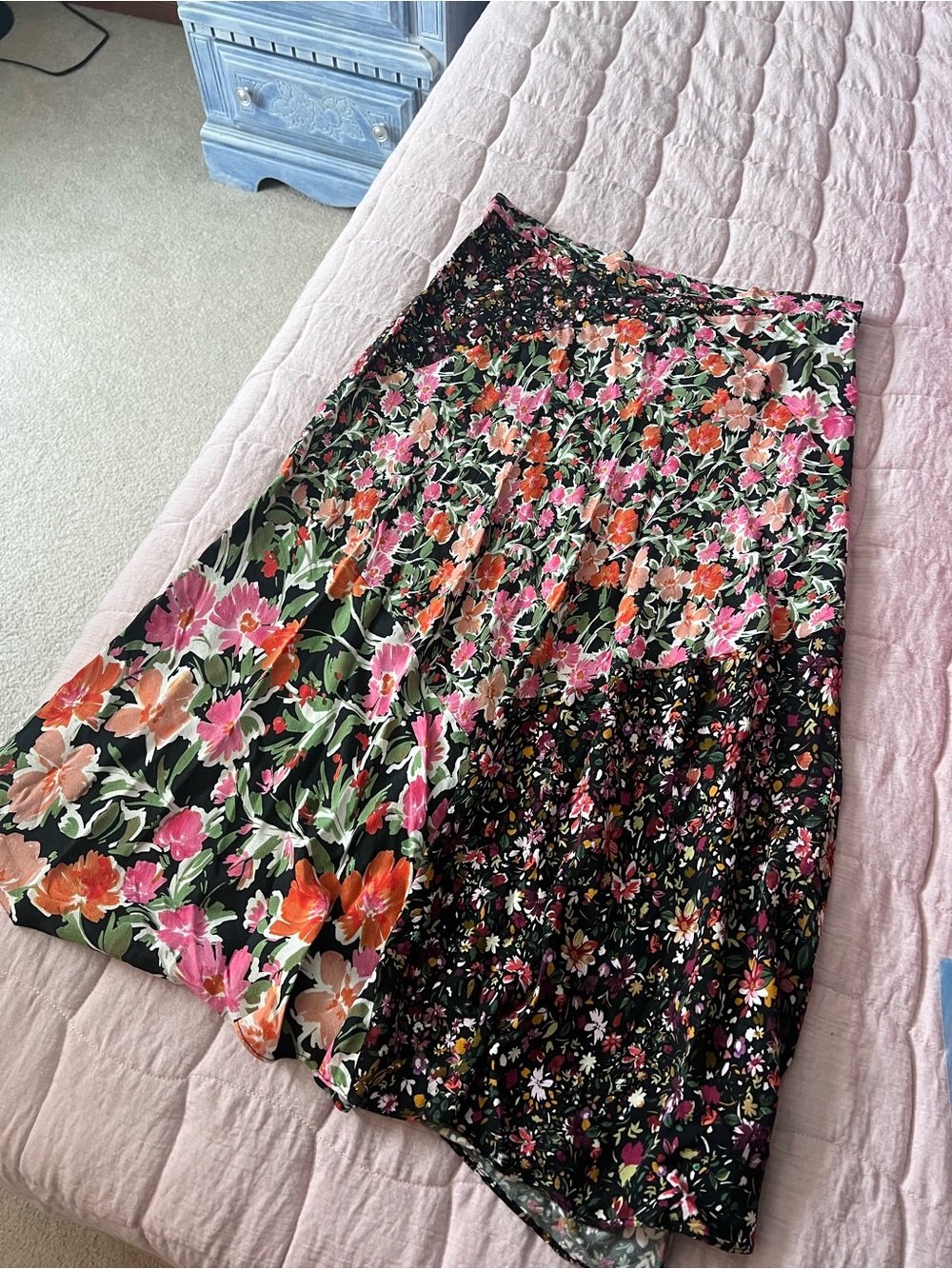 Black floral midi skirt